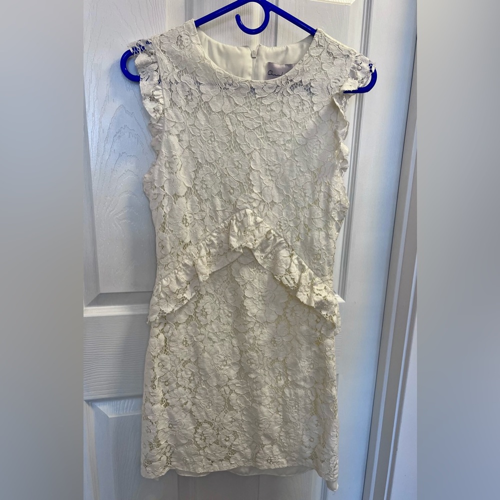 Charles Henry Ivory Ruffle Lace Overlay
Sleeveless Sheath Wedding Dress